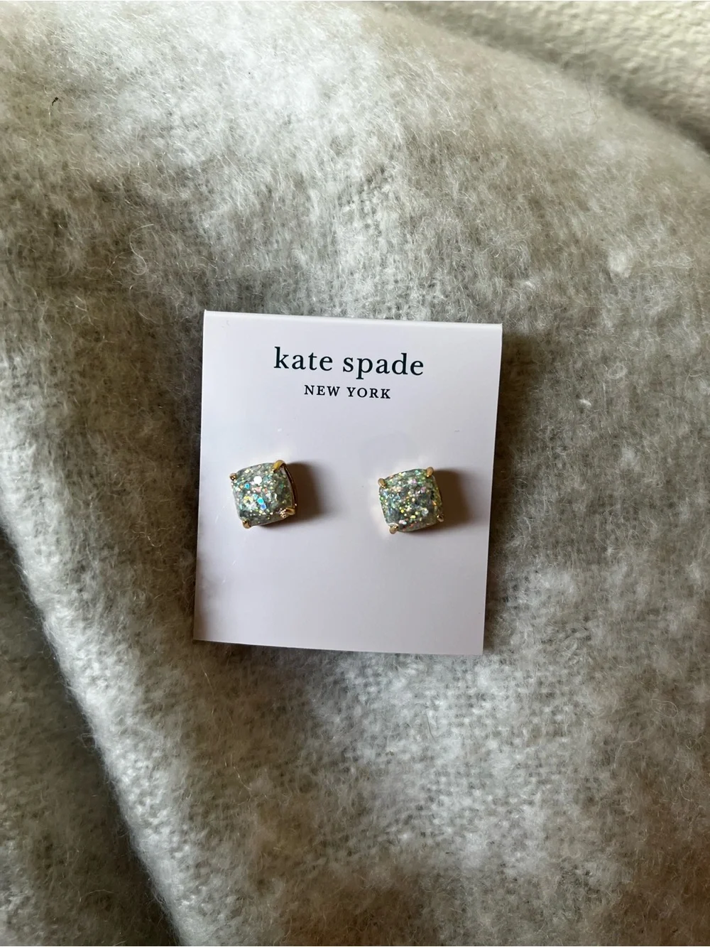 kate spade Kids Iridescent Glitter Square Stud Earrings - Gold Setting